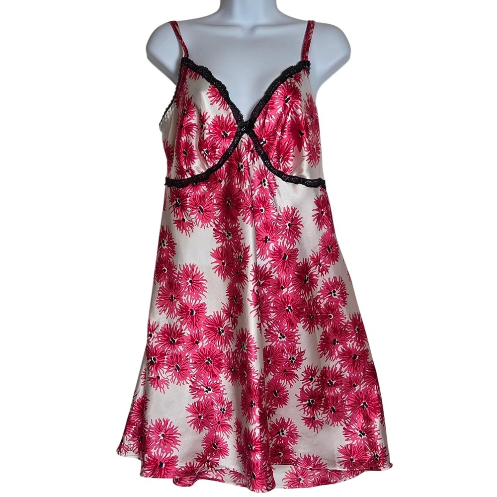 Gilligan & O'Malley Floral Lace Trim Satin Chemise XXL Pink Black Coquette Y2K